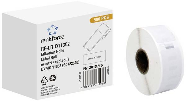 Renkforce etikete v roli kompatibilnost zamenjava DYMO DYMO 11352 54 x 25 mm papir bela 500 kos permanentno univerzalna etiketa RF-6027492