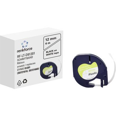 Nalepka za oznake znamke Renkforce, črna na beli podlagi, širina 12 mm, dolžina 4 m, združljiva z Dymo 91201.