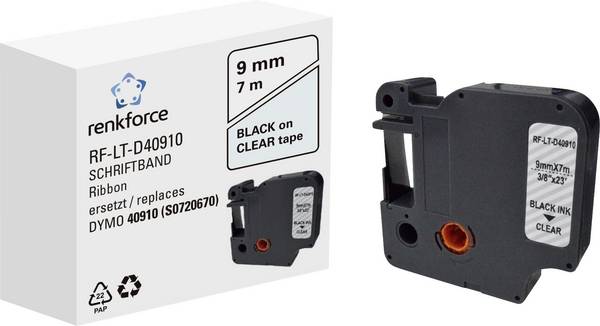 Renkforce RF-LT-D40910 kompatibilnost zamenjava DYMO D1 - 40910 9 mm Barva traku: transparentna Barva pisave: črna 7 m