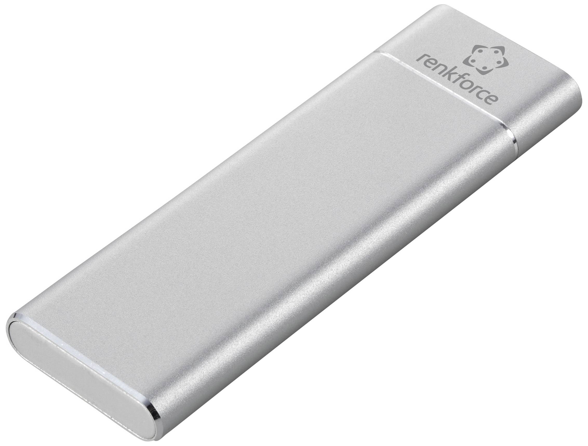 Srebrn USB ključek z logotipom blagovne znamke 'renkforce' na zgornji strani.
