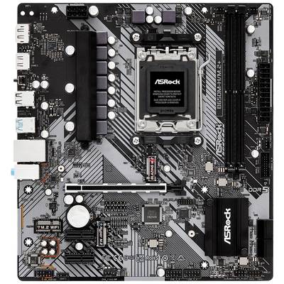 Matična plošča ASRock z več priključki in komponentami, vključno s PCIe režami, pomnilniškimi bančnimi mesti in vtičnico za procesor.