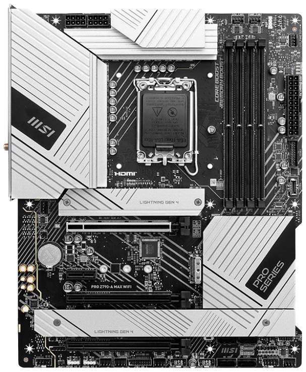 Glavna plošča z več priključki in hladilniki, HDMI priključkom in oznako 'Pro Series'. Del MSI serije za sestavljanje računalnikov.