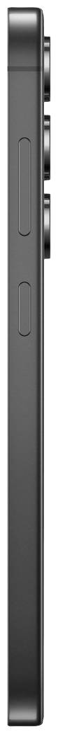 Stranski pogled črnega pametnega telefona z dvema gumboma in tremi kamernimi objektivi na zadnji strani.