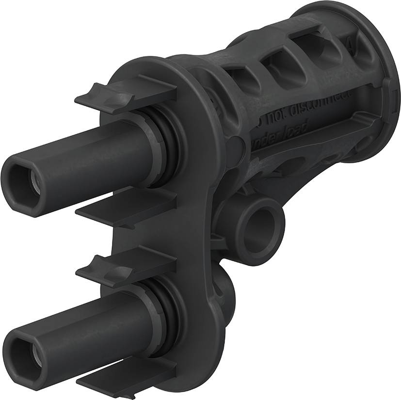 Črn, valjast adapter z dvema priključkoma, primeren za industrijske aplikacije.