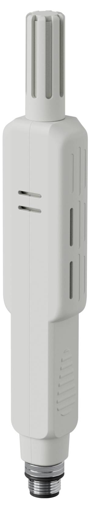 Pokončna bela elektronska naprava s cilindričnim vrhom, več režami za prezračevanje in kovinskim priključkom na dnu.