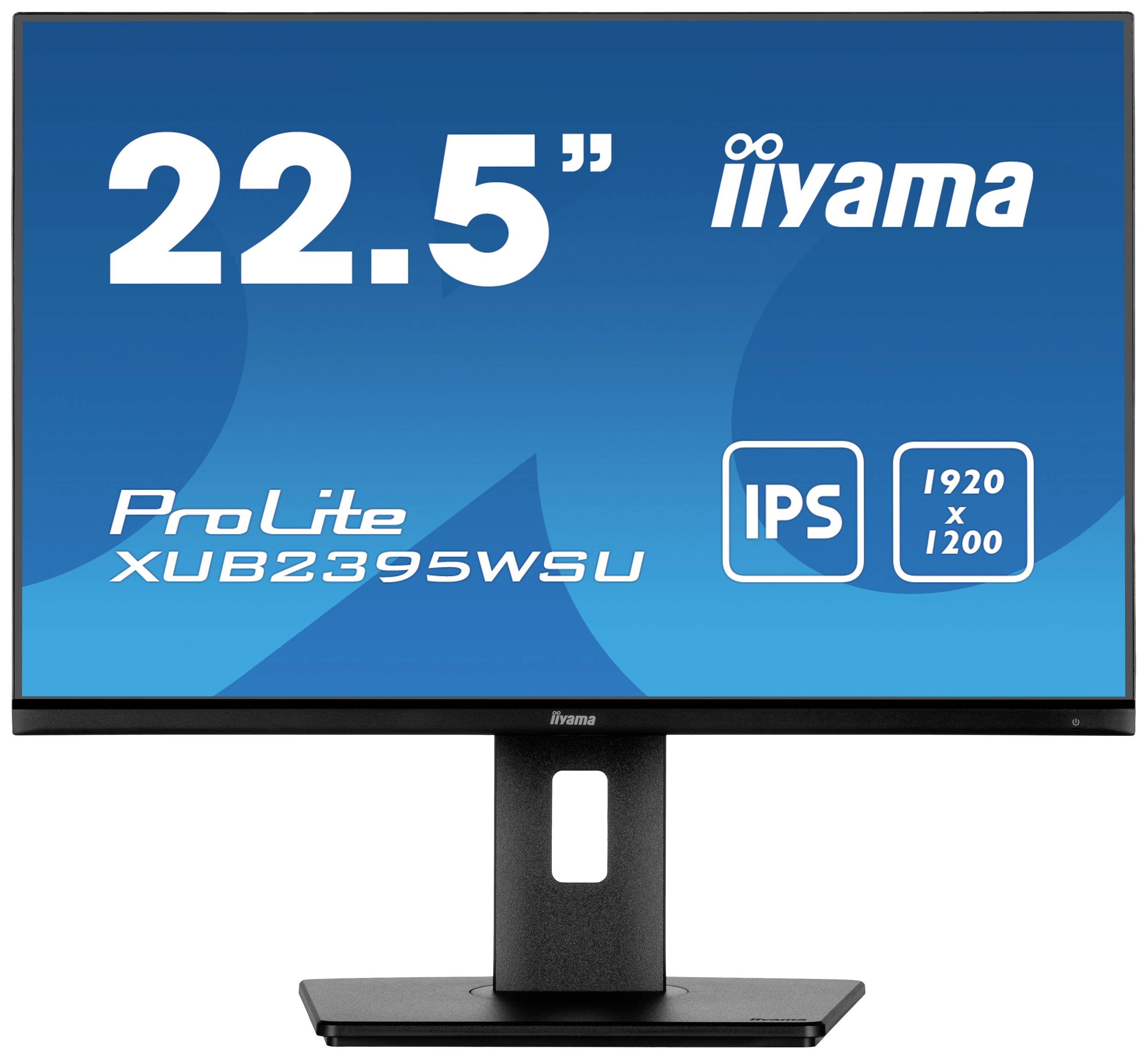 Črn računalniški monitor znamke iiyama, model ProLite XUB2395WSU, z velikostjo zaslona 22,5 palcev in ločljivostjo 1920 x 1200, z zaslonom IPS tehnologije.