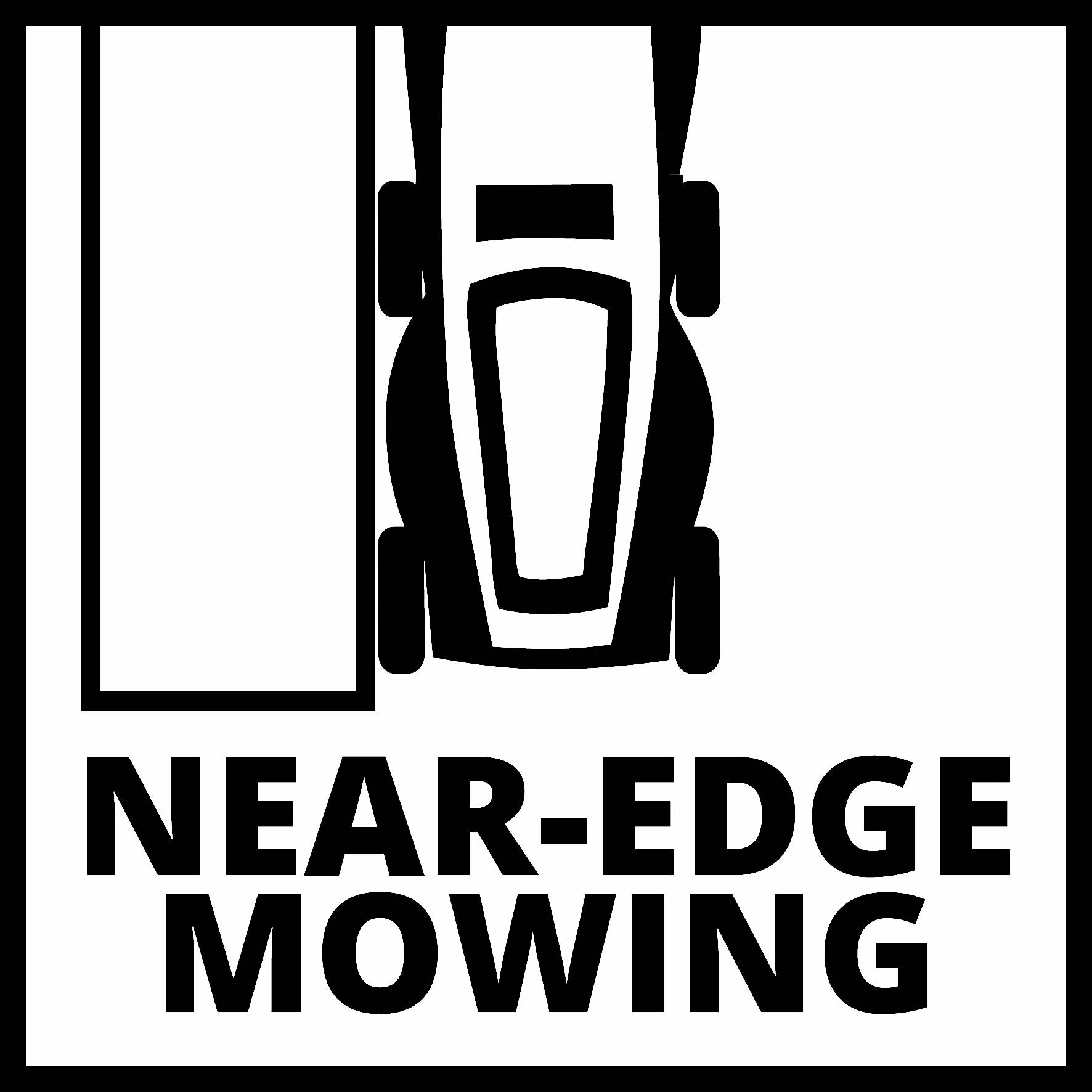 'Near-Edge Mowing': Simbol kosilnice, ki kosi blizu roba, pod simbolom besedilo.