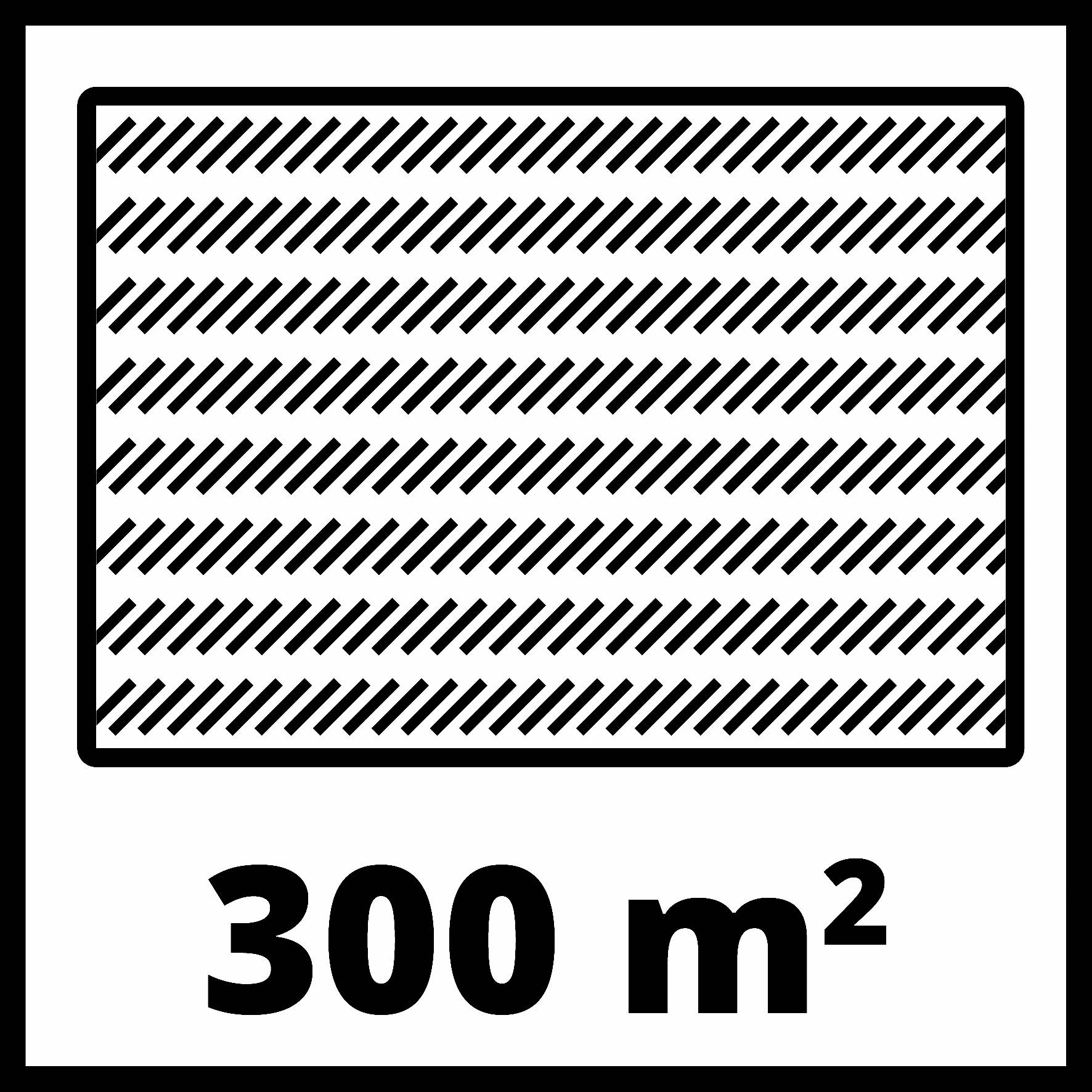 Pravokoten prostor s poševnimi črtami, pod katerim piše '300 m²'.