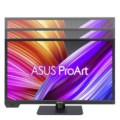 Zaslon ASUS ProArt z živahnimi, barvitimi valovi na zaslonu.