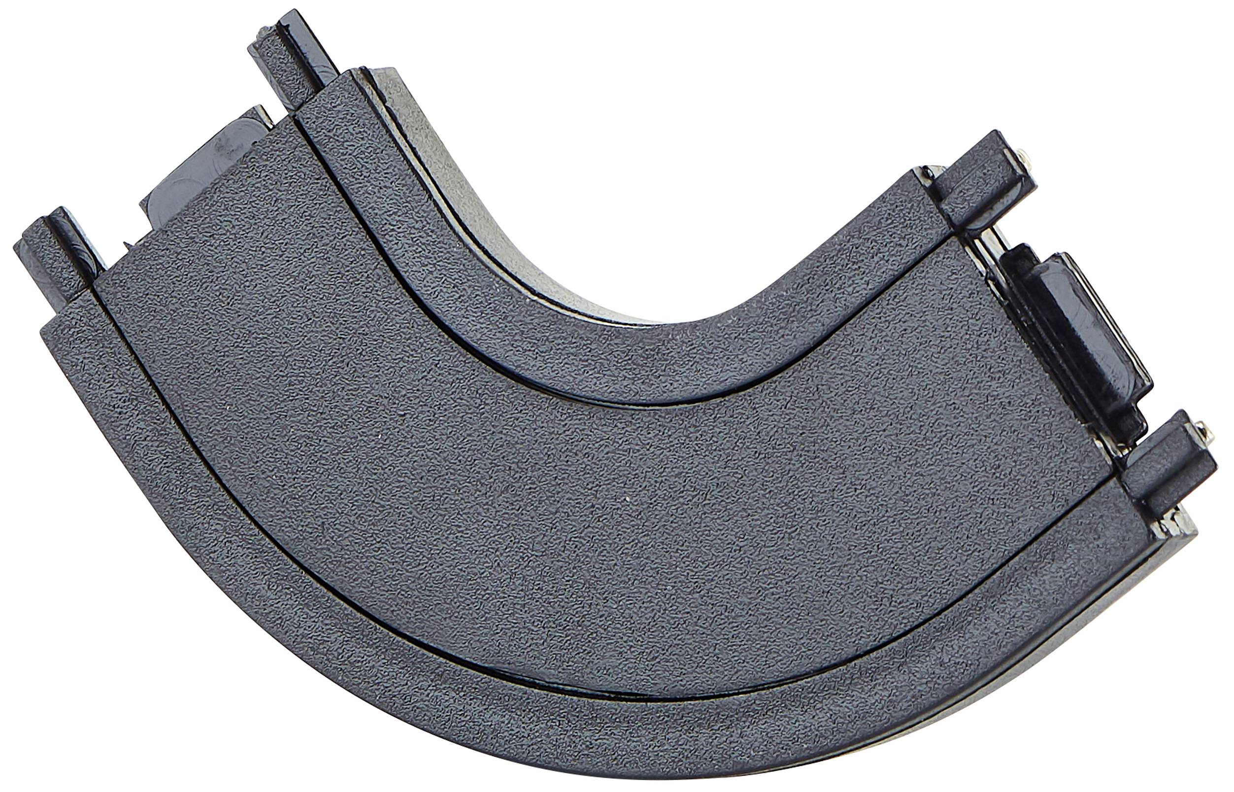 Ukrivljen, siv plastični magnetni zapirač z dvema zapornicama, pogled od zgoraj.