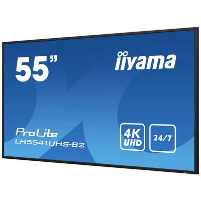'ProLite LH5541UHS-B2 55" od iiyama' na modri podlagi s simboli 4K UHD in 24/7.