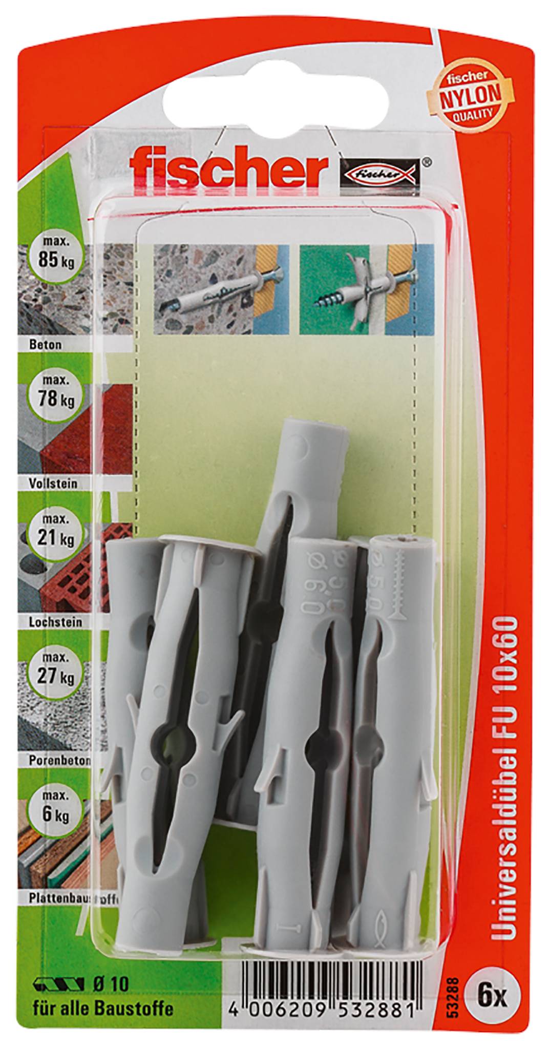 Fischer 053288 FU 10 x 60 K univerzalni vložek 60 mm 1 set