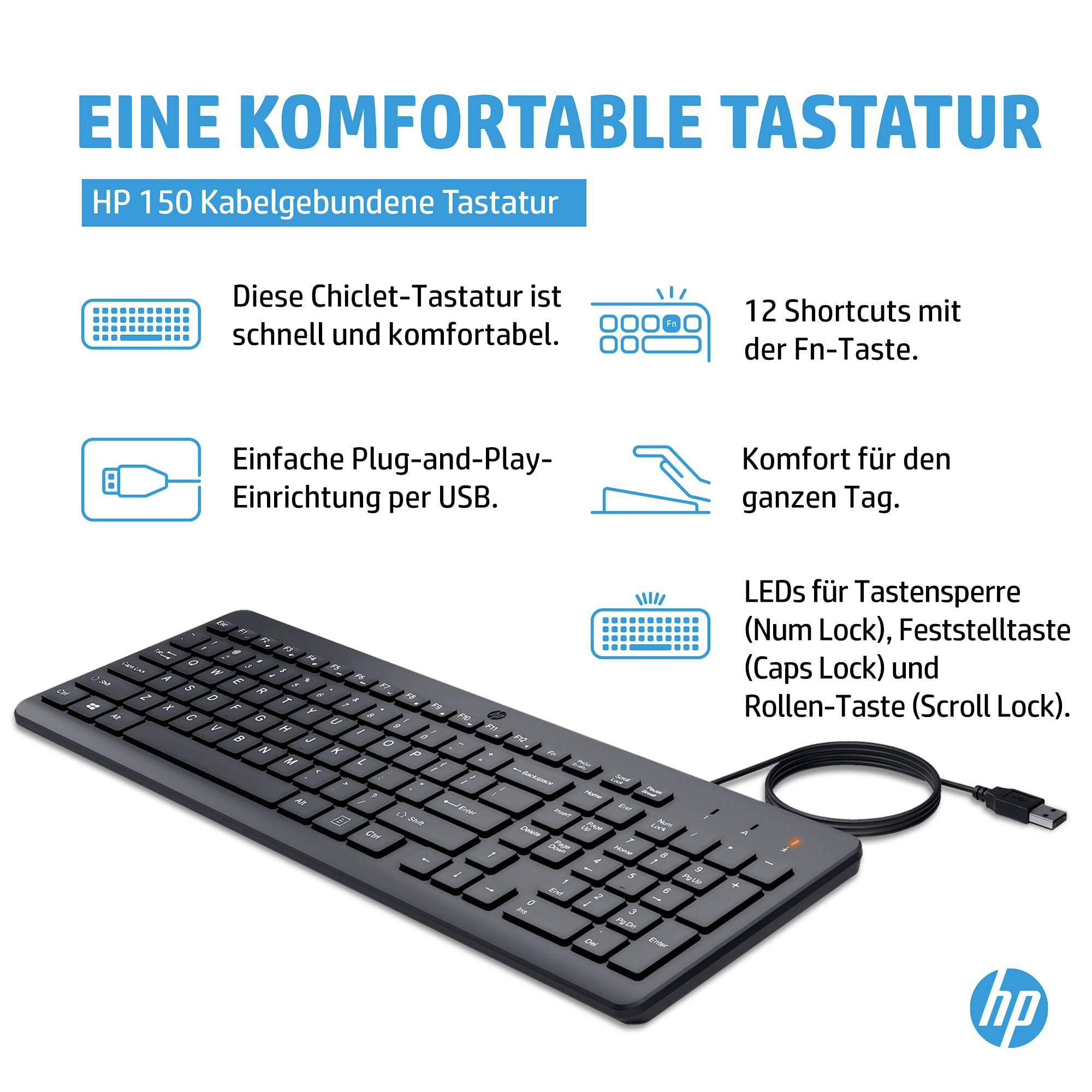 HP 150 kabelska povezava tipkovnica nemčija, qwertz črna-8