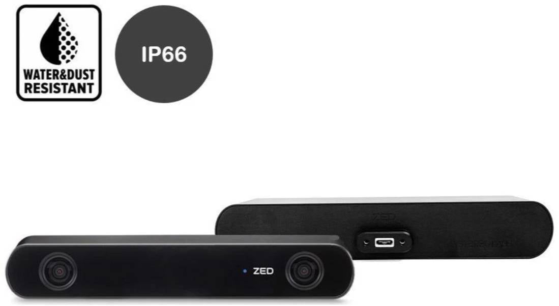 Stereo kamera z IP66 certifikatom. Primerna za surova okolja, odporna na prah in vodo. USB priključek viden.
