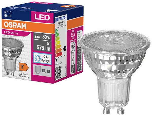 OSRAM HOMELIGHTING 4058075096684 LED EEK F (A - G) GU10 reflektor 6.9 W = 80 W hladno bela (Ø x V) 50 mm x 50 mm  1 kos