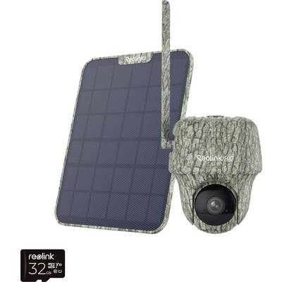 Varnostna kamera in sončna plošča v slogu maskiranja. Vključuje 32-gigabajtno SD kartico znamke Reolink.