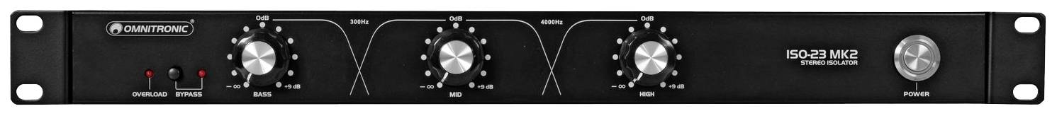 Črn avdio snemalnik s štirimi vrtljivimi gumbi in dvema rdečima LED diodama, označen z 'Behringer Super-X Pro CX2310', na beli podlagi.
