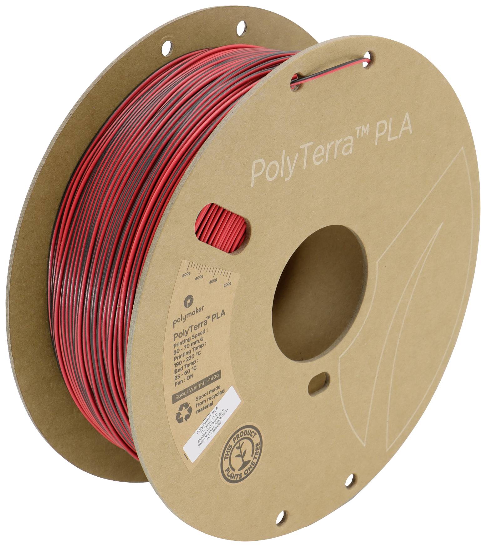 Polymaker PA04022 Dual 3D tiskalnik filament PLA manjša vsebnost plastike, mat 1.75 mm 1000 g Shadow Red, črna, rdeča PolyTerra™ 1 kos