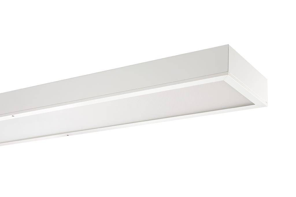 Bel pravokoten LED svetlobni telesa z modernim dizajnom, primeren za pisarniške prostore ali galerije.