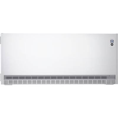 Bela klimatska naprava z digitalnim zaslonom v zgornjem desnem kotu, ki prikazuje temperaturne in nastavitvene možnosti.