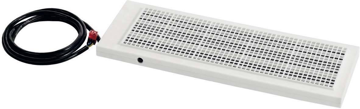 Pravokoten, bel električni radiator z mrežasto rešetko in črnim priključnim kablom.
