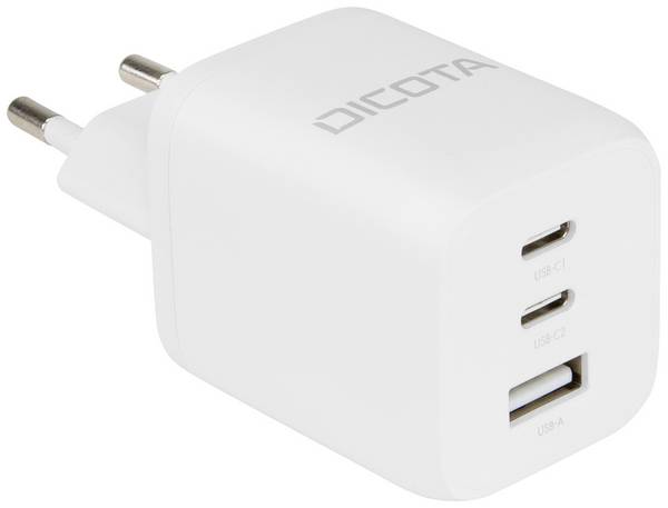 Dicota Compact USB napajalnik 65 W 1x USB-A, 2x USB-C® Power Delivery bela v notranjosti GaN