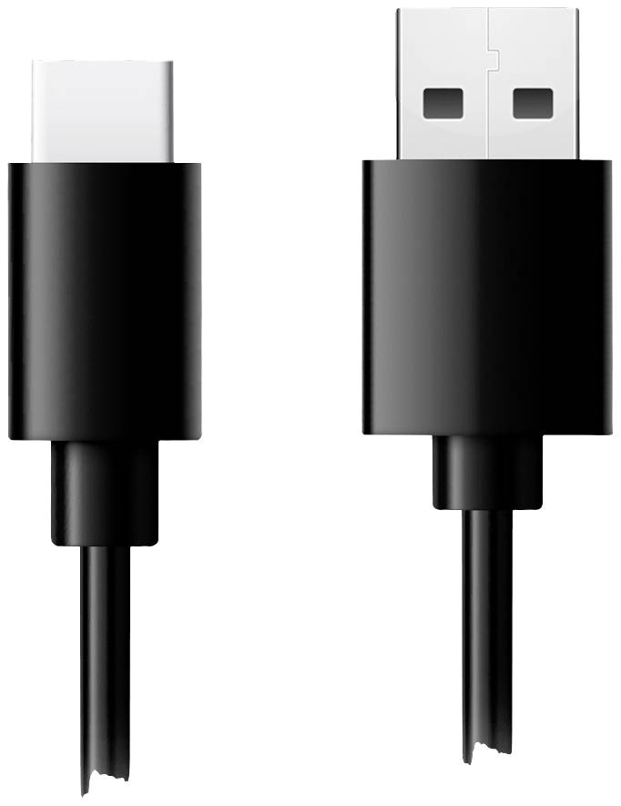 Poleg sebe ležita črn USB-C in USB-A kabel.