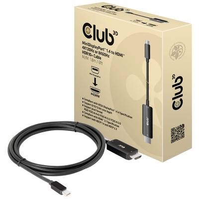 Črn kabel z MiniDisplayPort do HDMI priključkom in pripadajočo embalažo. Na embalaži podatki o ločljivosti 4K in dolžini 1,8 m.