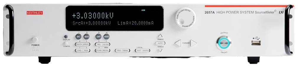 Elektronska merilna naprava z zaslonom prikazuje '+3,103000 kV'. Dodatne tipke in regulatorji za upravljanje merilnih parametrov.