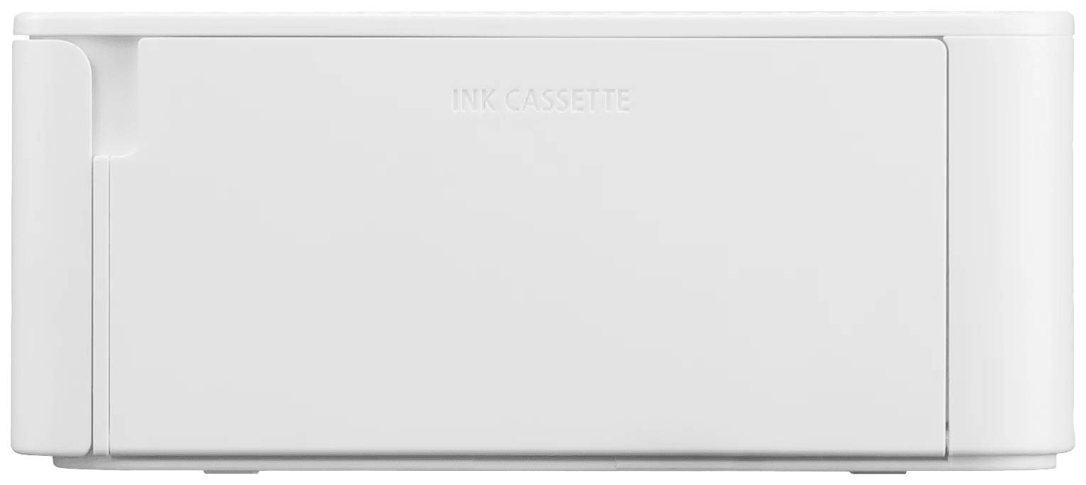 Bela črnilna kartuša pravokotne oblike, minimalistično oblikovana, s napisom 'Ink Cassette' na sprednji strani.