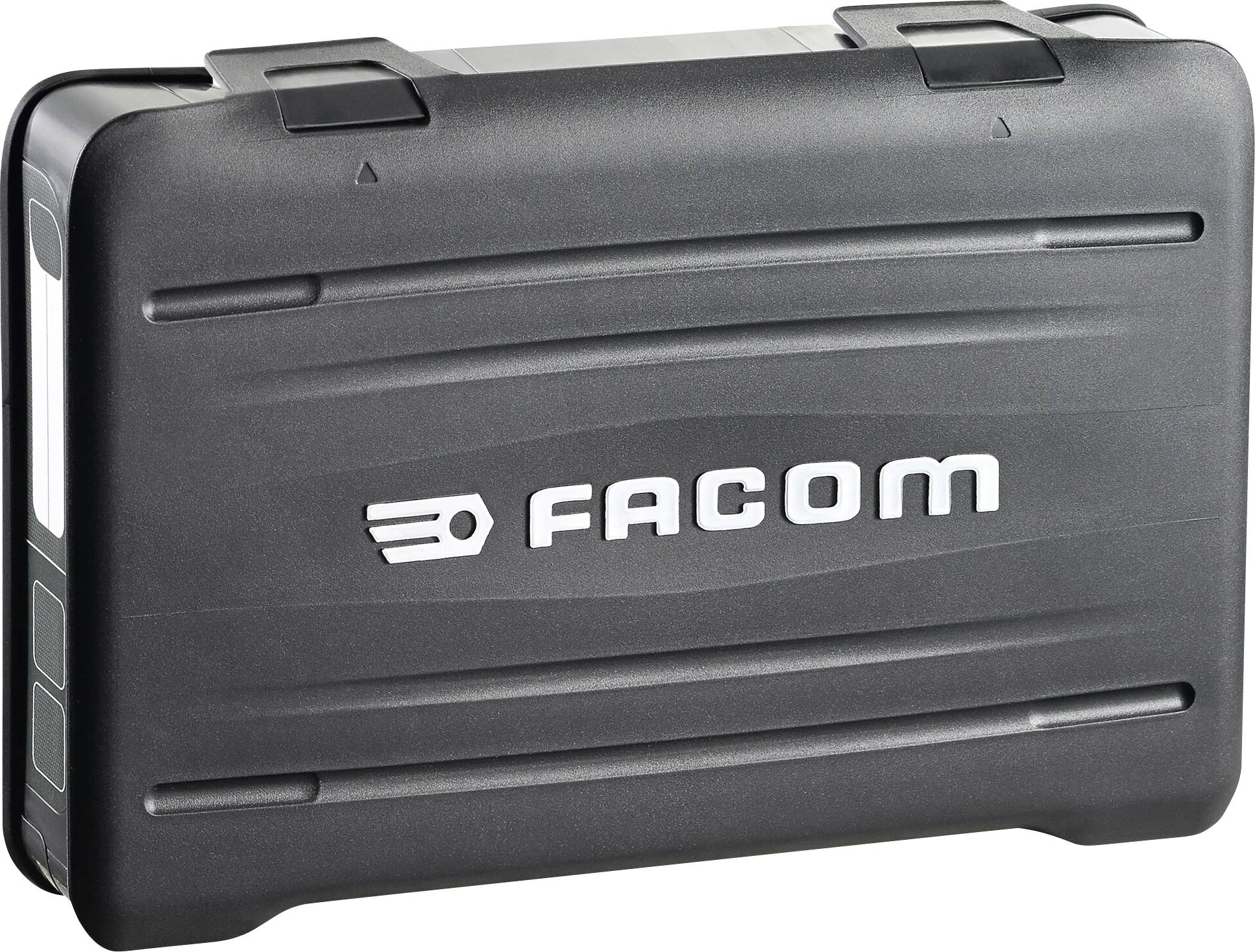 Črn zaboj za orodje z belim napisom 'FACOM' na sprednji strani.