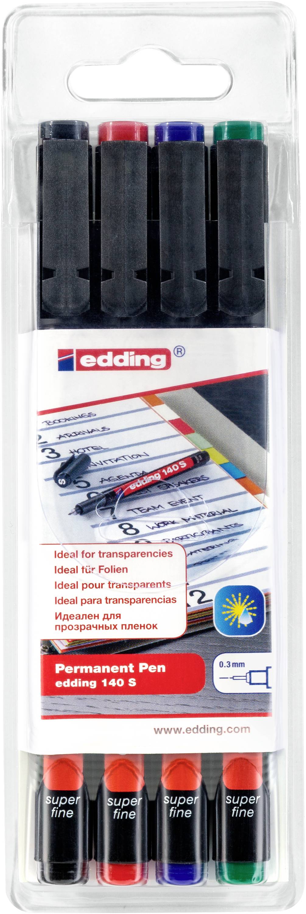Edding 140 S 4-140-4 flomaster za folijo črna, rdeča, modra, zelena Vodoodporno: da