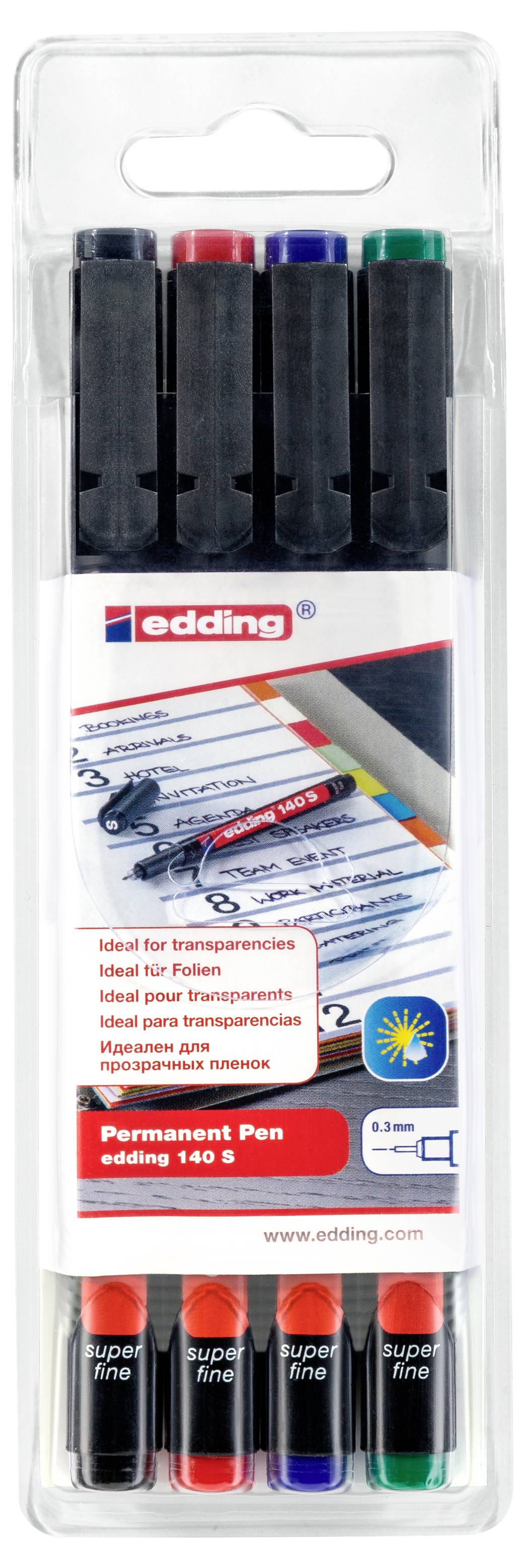 Edding 140 S 4-140-4 flomaster za folijo črna, rdeča, modra, zelena Vodoodporno: da-1