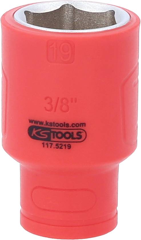 Rdeč imbus ključ z napisom '3/8"', znamke 'KS Tools', velikosti 19 mm.
