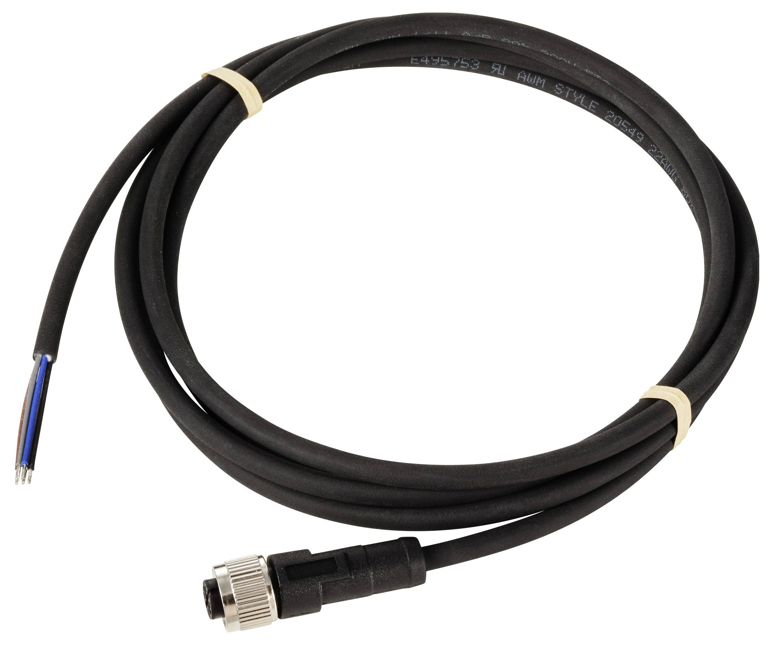 Črn kabel s kovinskim vtičem in prostimi konci, primeren za elektronske povezave ali popravila.
