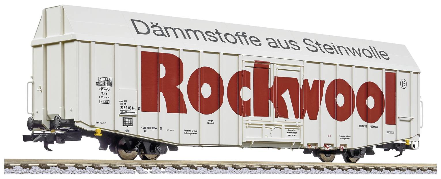 Tovorni vagonski model z napisom 'Rockwool' in 'Izolacijski materiali iz kamene volne'.
