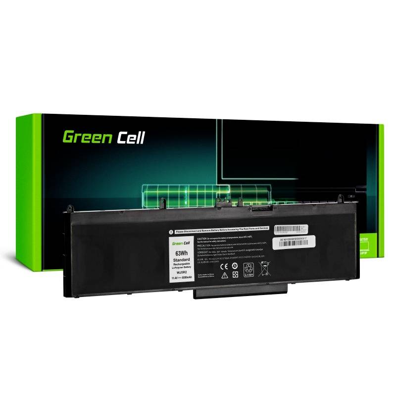 Slika prikazuje črno prenosniško baterijo pred zeleno embalažo z napisom 'Green Cell'.