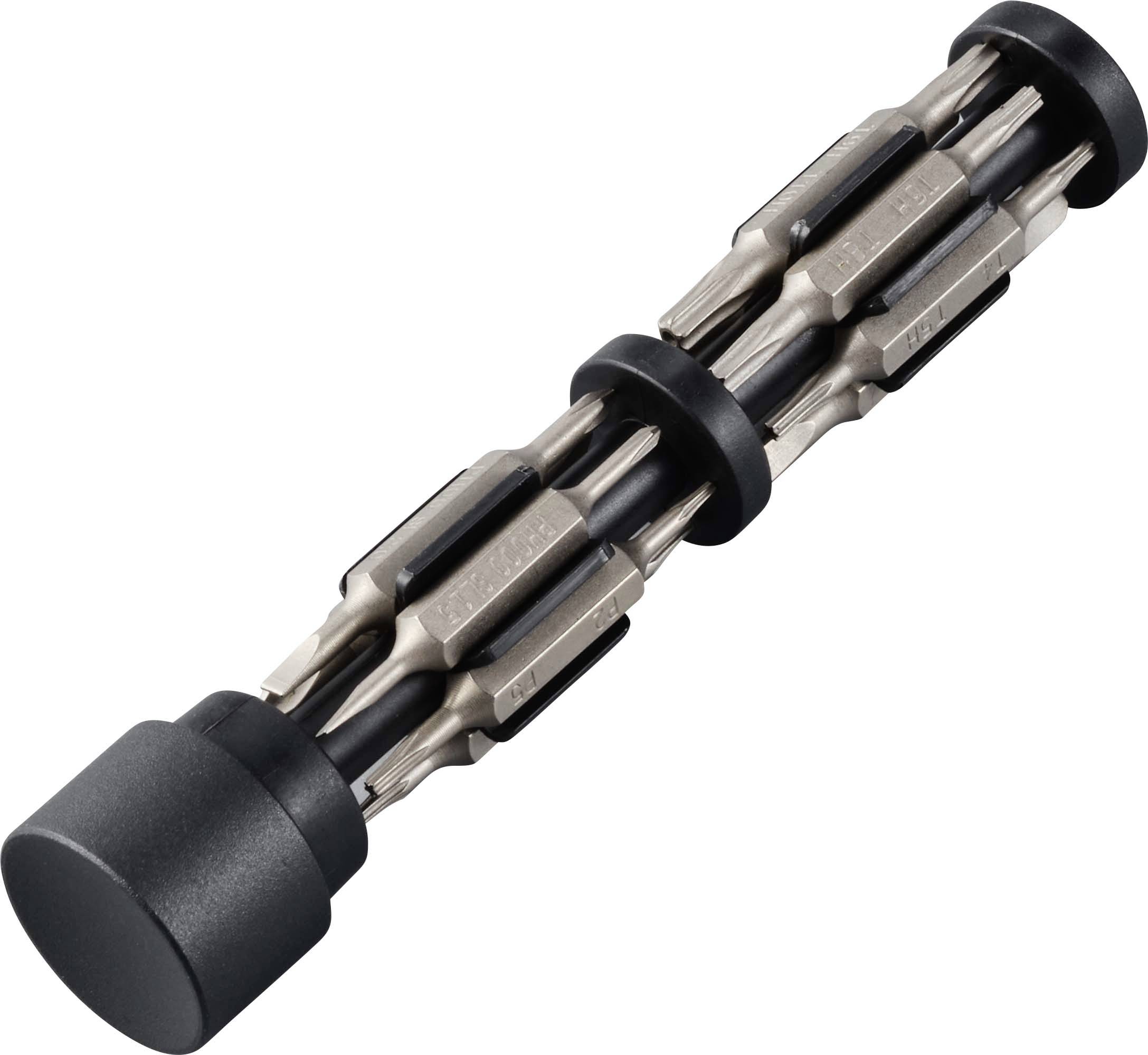 Cilindričen pripomoček z več nastavki različnih velikosti, zložljiv, primeren za večnamensko uporabo vijačenja.