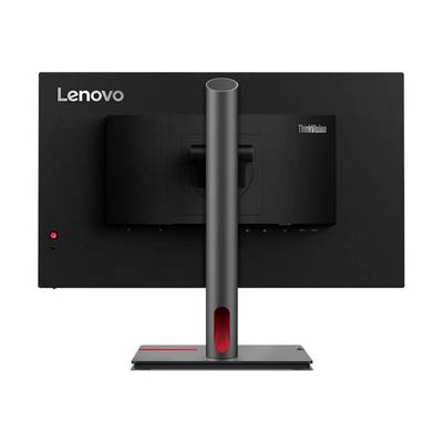 Pogled od zadaj na Lenovo-jev monitor iz serije ThinkVision, ki prikazuje stabilno stojalo in preprosto črno zasnovo naprave.