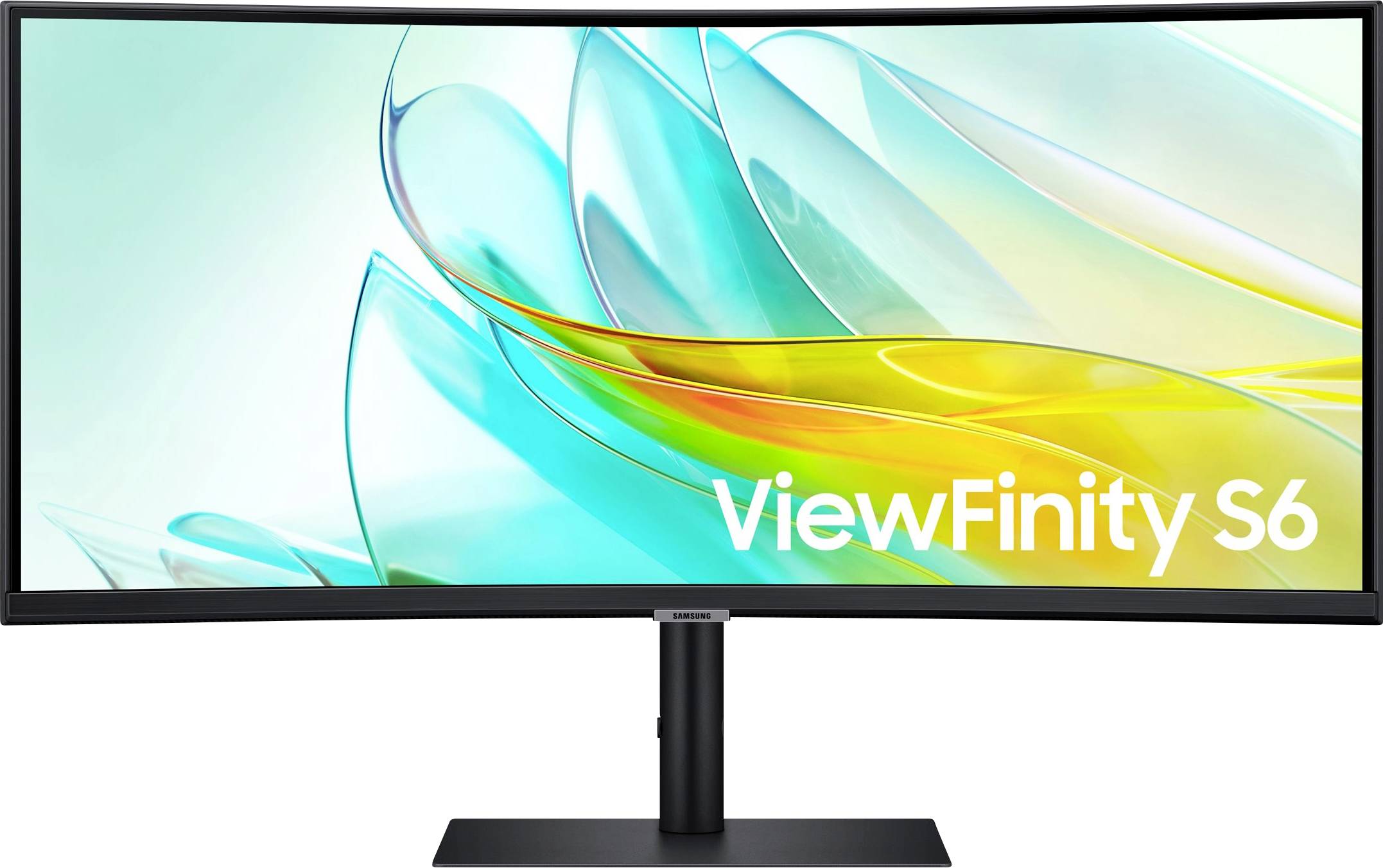 Ultražiren monitor z ukrivljenim zaslonom, na katerem piše 'ViewFinity S6', primeren za potapljujoče vizualne izkušnje.