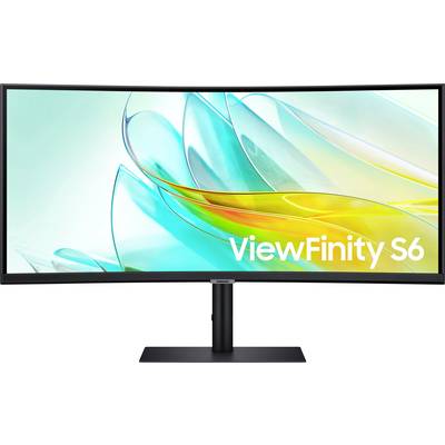 Ultražiren monitor z ukrivljenim zaslonom, na katerem piše 'ViewFinity S6', primeren za potapljujoče vizualne izkušnje.