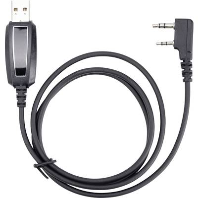 Črn kabel z USB vtičem na eni strani in 3,5-milimetrskim avdio priključkom na drugi strani, na beli podlagi.
