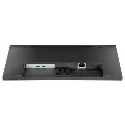 Hrbtna stran računalniškega monitorja prikazuje priključke: dva HDMI-vhoda, avdio priključek in napajalni priključek.