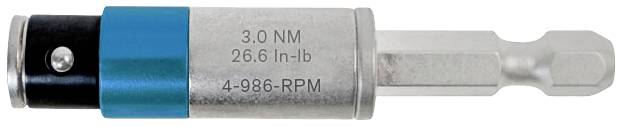 Nastavek momentnega ključa z modro in črno oznako. Označen z '3.0 Nm', '26.6 In-lb', '4-986 vrt/min'.