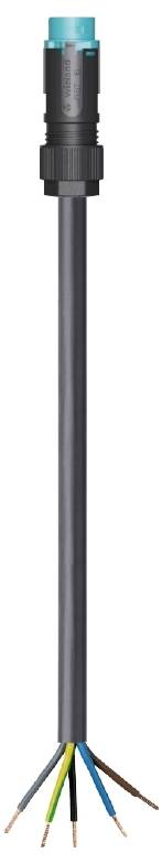 Črn kabel z več barvnimi žicami na koncu in modrim vtičem na vrhu, primeren za električne priključke.