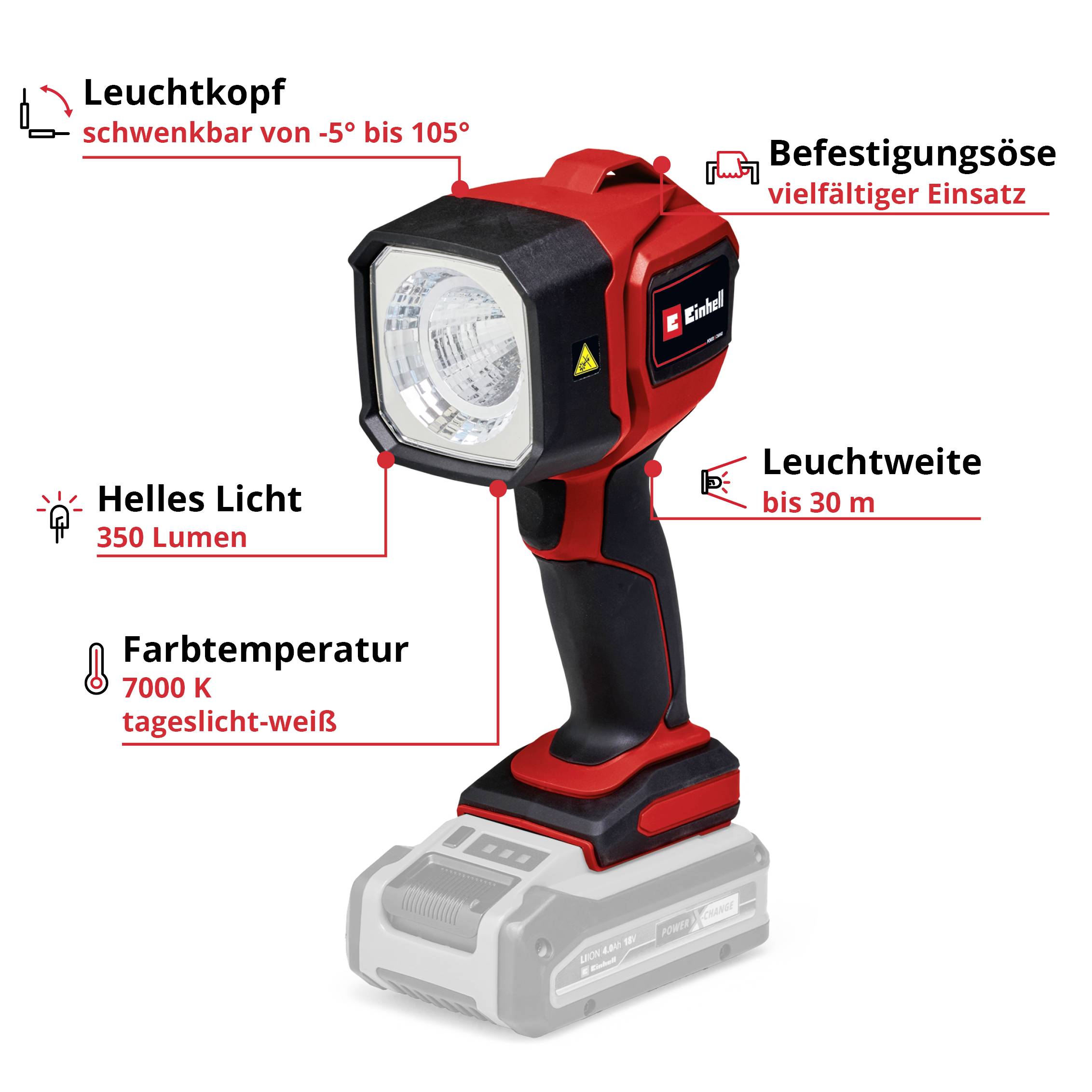 Einhell 4514175 TC-CL 18/350 Li - Solo Power X-Change LED svetilka na akumulator ročna svetilka Li-ionskI akumulator 5 W-5