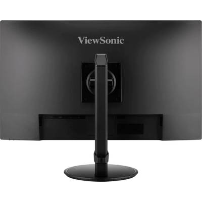 Hrbtna stran monitorja ViewSonic s centralnim podstavkom, primerna za sodobna pisarniška ali domača delovna mesta.