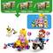 Na sliki so prikazani Lego Super Mario kompleti. Princesa Peach in Mario sta na vozilih, obkroženi z ovirami in figurami iz igre.