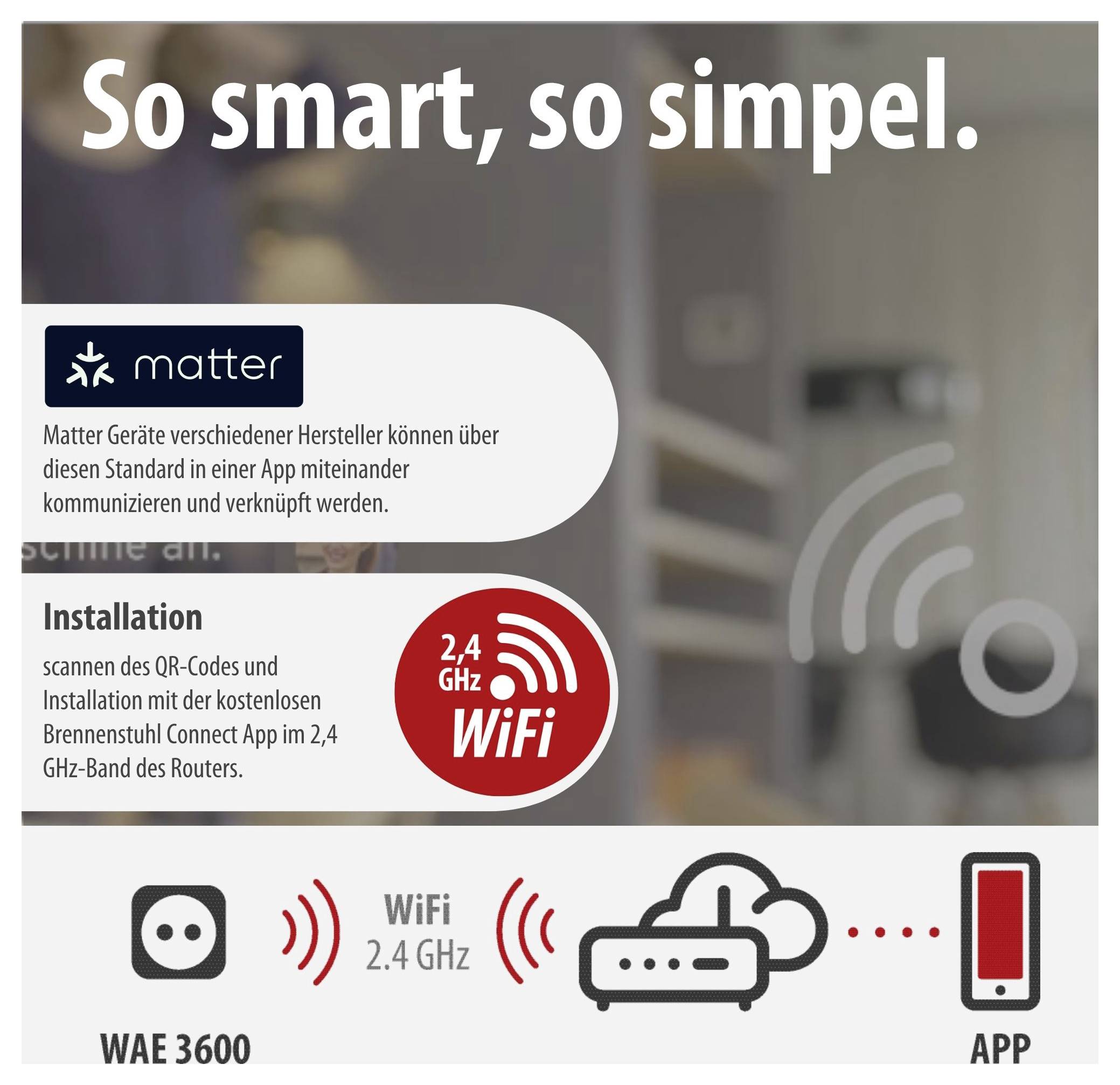 Brennenstuhl 1294880 1294880 Wi-Fi pametna WiFi vtičnica v notranjosti, vtičnica 3680 W-3