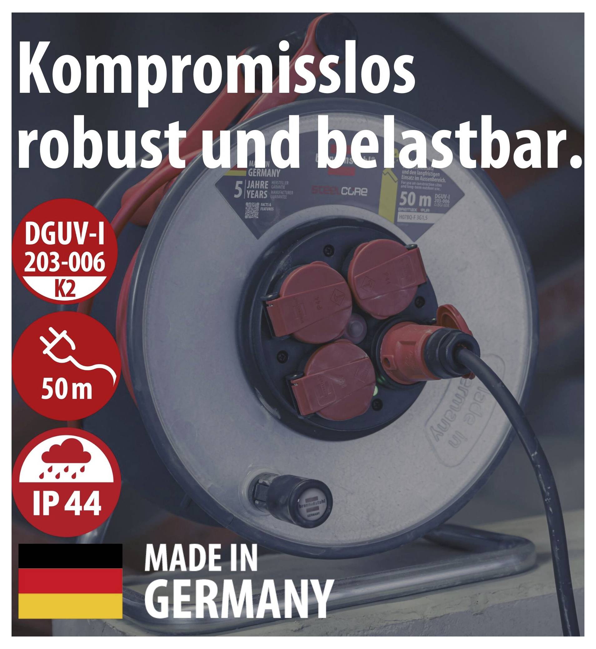 Brennenstuhl 9191500210 kabelski boben 50 m rdeča varnostni moški konektor-1